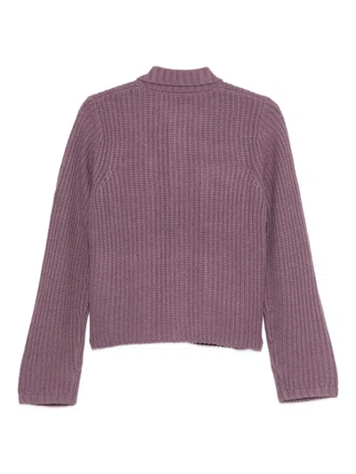 Carhartt Chunky Knit Cardigan With Four Pockets And Button Closure In Purple