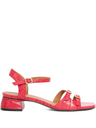 Sarah Chofakian 25mm Buckle Embossed French Press Sandals In Red