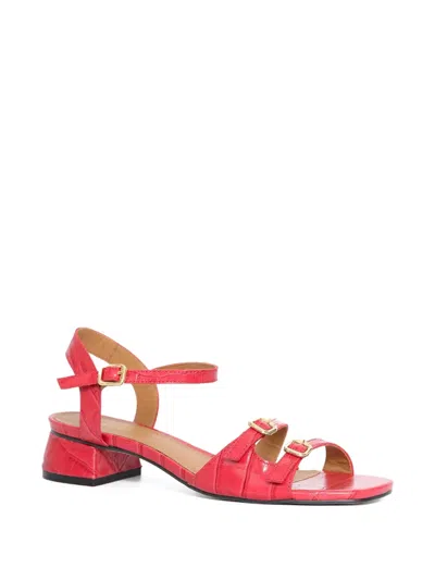 Sarah Chofakian 25mm Buckle Embossed French Press Sandals In Red