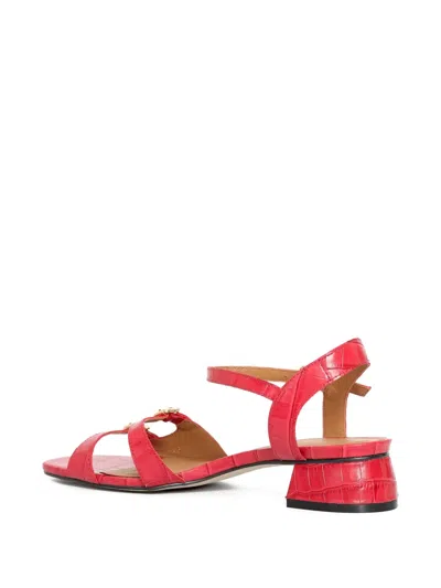 Sarah Chofakian 25mm Buckle Embossed French Press Sandals In Red