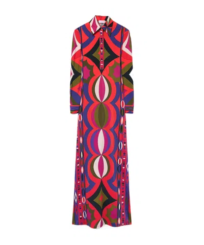 Pucci Collane Print Buttoned Maxi Dress In Red