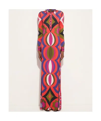 Pucci Collane Print Buttoned Maxi Dress In Red