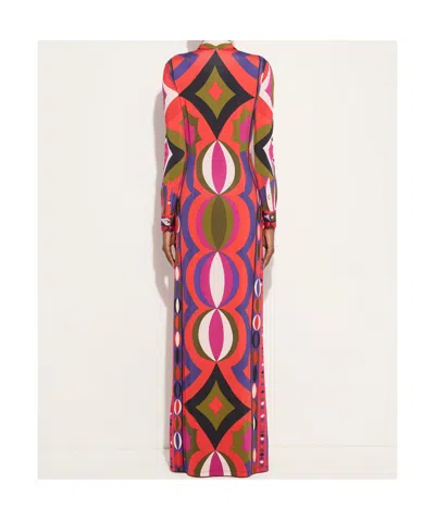 Pucci Collane Print Buttoned Maxi Dress In Red