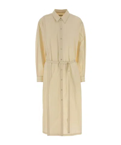 Lemaire Cotton Shirt Dress Featuring Belted Waist In Neutral