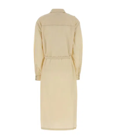 Lemaire Cotton Shirt Dress Featuring Belted Waist In Neutral