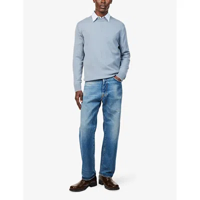 Eleventy Mens Baby Blue And Light Gray Crew-neck Long-sleeves Cashmere Jumper Xxl In Multi
