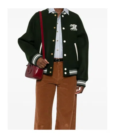 Celine Ribbed Collar Teddy Jacket With Side Pockets In Black