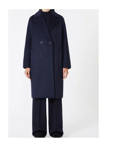 Max Mara Studio Double-breasted Long Coat In Blue