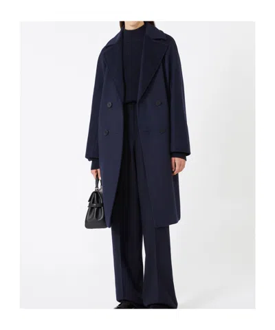 Max Mara Studio Double-breasted Long Coat In Blue
