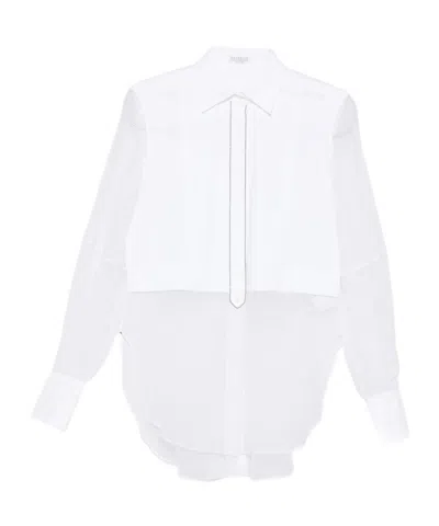 Brunello Cucinelli Longline Top With Sheer Sleeves And Curved Hem In White