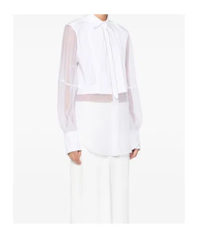 Brunello Cucinelli Longline Top With Sheer Sleeves And Curved Hem In White