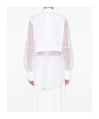 Brunello Cucinelli Longline Top With Sheer Sleeves And Curved Hem In White