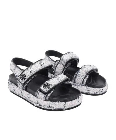 Tory Burch Sporty Leather And Fabric Sandals In Black