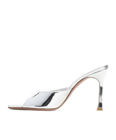 Amina Muaddi Alexa 95 Metallic Leather Mules In Silver