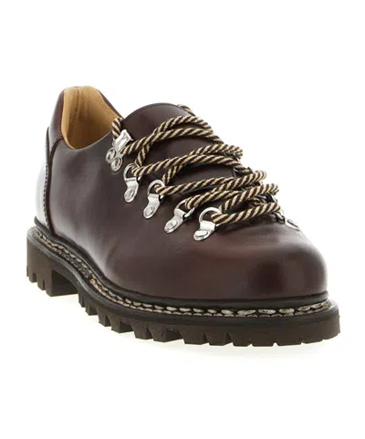 Paraboot Chunky Sole Leather Boots With Metal Eyelets In Brown