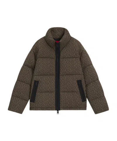 Hugo Boss Puffer Jacket With Cable-knit Structure In Brown