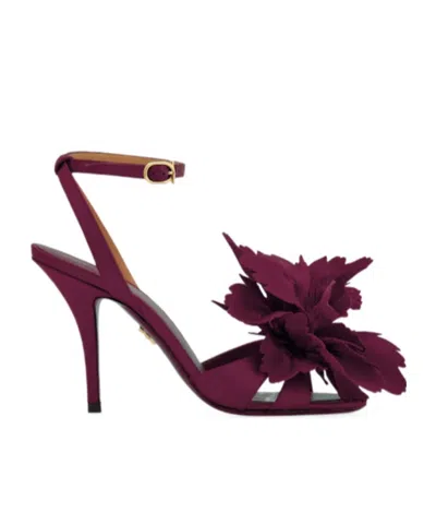 Ferragamo Flower Embellished High Heel Sandal In Purple