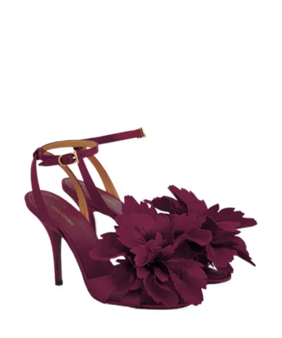 Ferragamo Flower Embellished High Heel Sandal In Purple