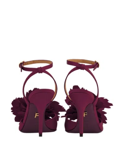 Ferragamo Flower Embellished High Heel Sandal In Purple
