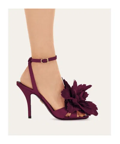 Ferragamo Flower Embellished High Heel Sandal In Purple