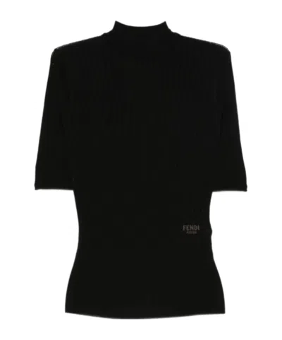 Fendi Crew Neck Wool Sweater In Black