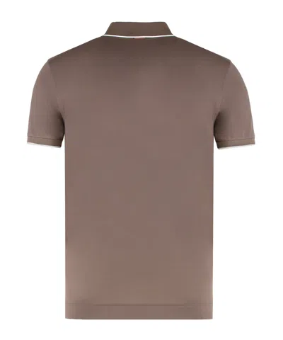 Zegna Slim Fit Cotton Polo With Short Sleeves In Brown