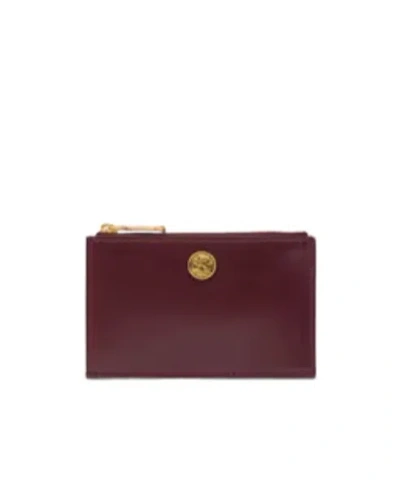 Etro Leather Card Holder With Pegaso Button In Burgundy