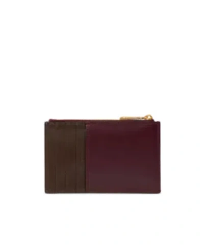 Etro Leather Card Holder With Pegaso Button In Burgundy