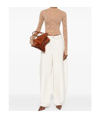 Marine Serre Signature Moon Pattern High-neck Long Sleeve Top In Brown