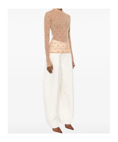 Marine Serre Signature Moon Pattern High-neck Long Sleeve Top In Brown