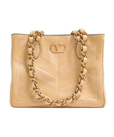 Valentino Small Lambskin Laseine Tote Bag In Neutral