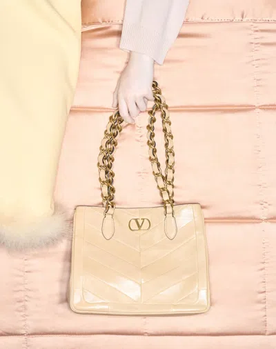 Valentino Small Lambskin Laseine Tote Bag In Neutral