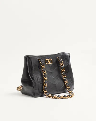 Valentino Garavani  Garavani Laseine Shopping Bag In Nappa Leather With A Chevron Pattern W In Black