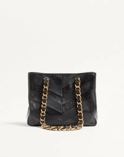 Valentino Garavani  Garavani Laseine Shopping Bag In Nappa Leather With A Chevron Pattern W In Black