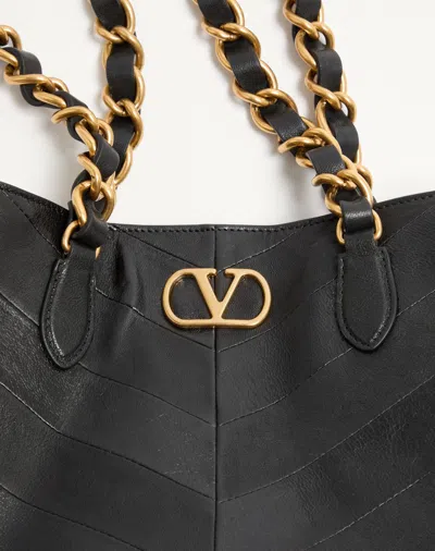 Valentino Garavani  Garavani Laseine Shopping Bag In Nappa Leather With A Chevron Pattern W In Black