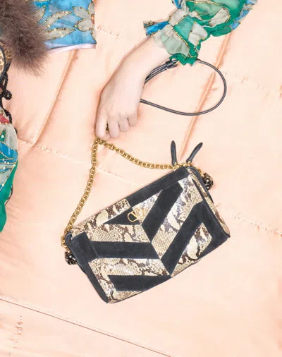 Valentino Small Panthea Chevron-pattern Crossbody Bag In Black