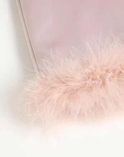 Valentino Satin Skirt With Feathers Woman Mauve 42 In Pink