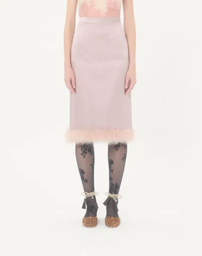 Valentino Satin Skirt With Feathers Woman Mauve 42 In Pink