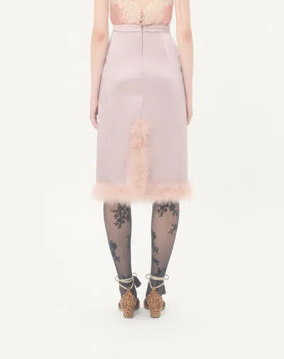 Valentino Satin Skirt With Feathers Woman Mauve 42 In Pink
