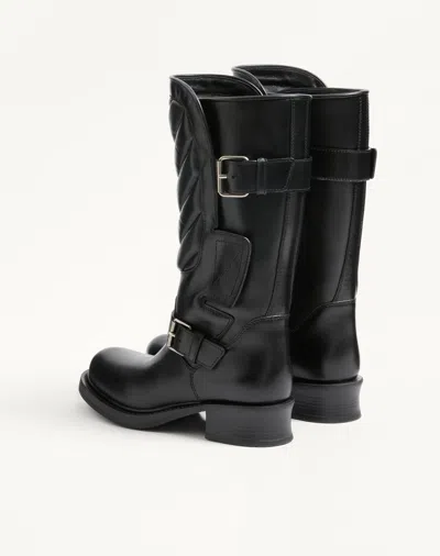 Valentino Garavani Rayons Biker Boot In Calfskin And Nappa Leather With Chevron Pattern 40mm Woman B In Black