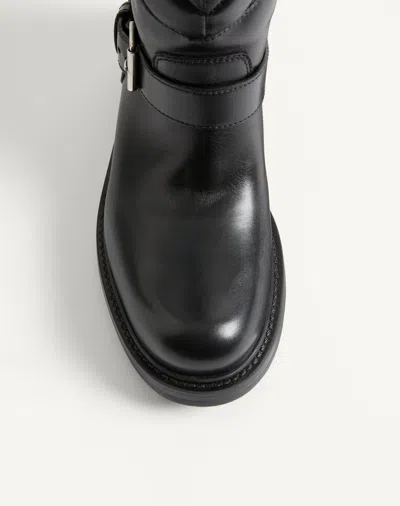 Valentino Garavani Rayons Biker Boot In Calfskin And Nappa Leather With Chevron Pattern 40mm Woman B In Black