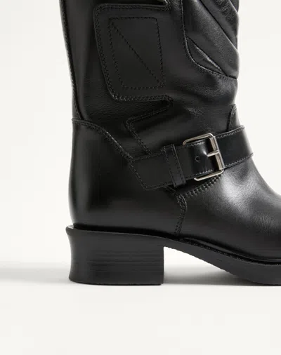 Valentino Garavani Rayons Biker Boot In Calfskin And Nappa Leather With Chevron Pattern 40mm Woman B In Black