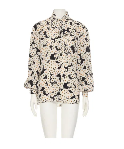 Valentino Daisy-print Silk Neck-scarf Blouse In Black
