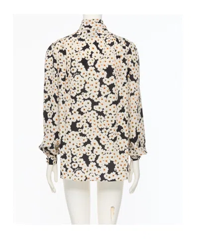Valentino Daisy-print Silk Neck-scarf Blouse In Black