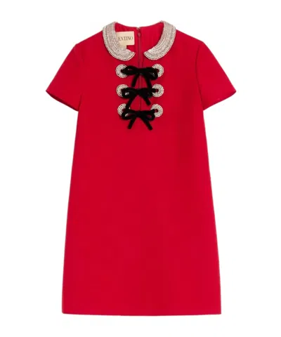 Valentino Embroidered Crepe Couture Short Dress Woman Paris 36 In Red