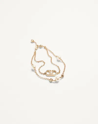 Valentino Embellished Vlogo Signature Bracelet In Gold