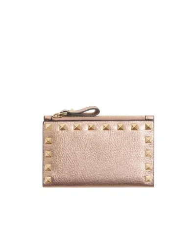 Valentino Rockstud Zipper Card Holder In Neutral
