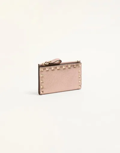 Valentino Rockstud Zipper Card Holder In Neutral