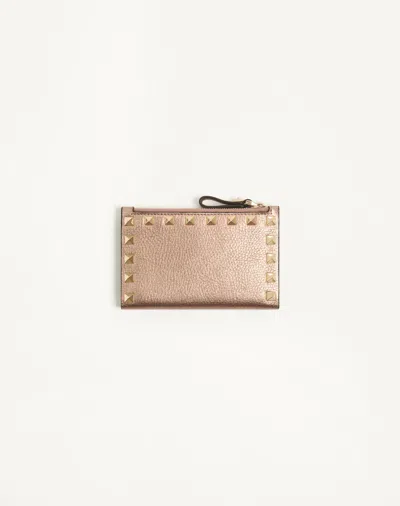 Valentino Rockstud Zipper Card Holder In Neutral