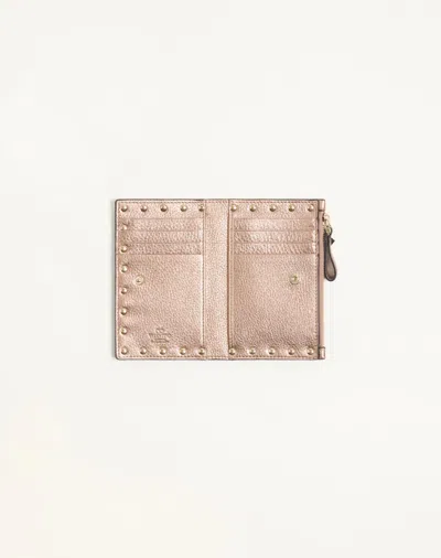 Valentino Rockstud Zipper Card Holder In Neutral